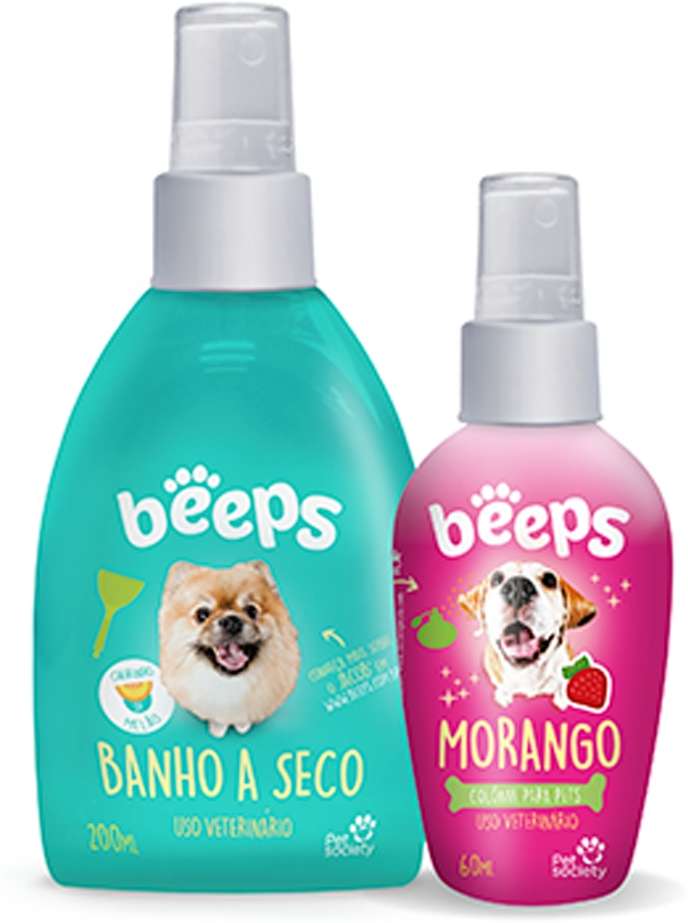Kit Beeps Banho a Seco e Colônia Morango para Cães e Gatos - Kit