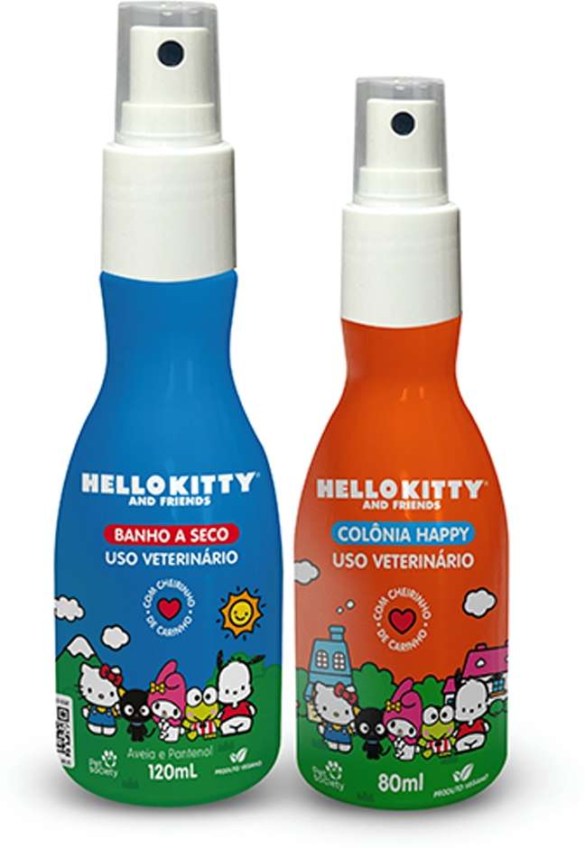 Kit Pet Society Hello Kitty Banho a Seco Aveia e Pantenol e Colônia Cheirinho de Carinho - Kit