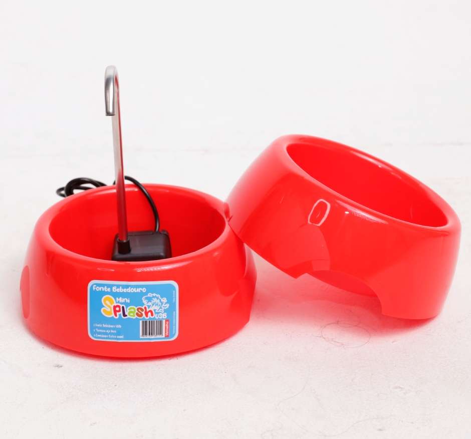 Fonte Splash Mini USB e Comedouro Vermelho - Tam. Único