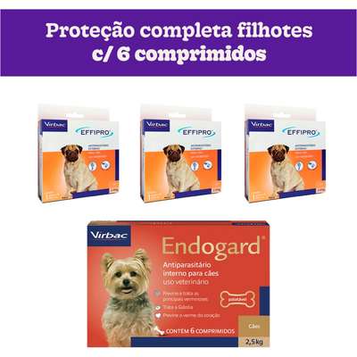 Kit Virbac Vermífugo Endogard e Antipulgas e Carrapatos Effipro para Cães até 2,5 Kg