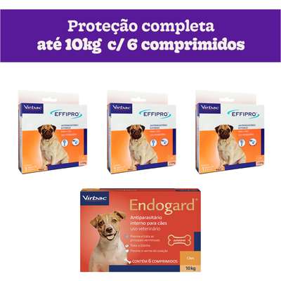 Kit Virbac Vermífugo Endogard e Antipulgas e Carrapatos Effipro para Cães até 10 Kg