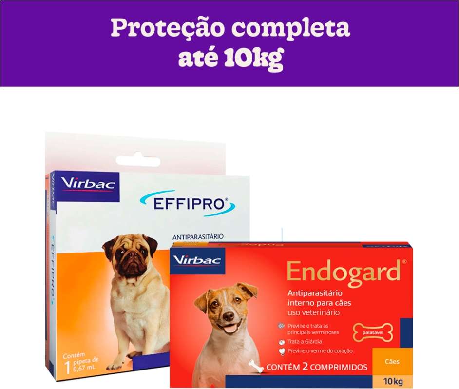 Kit Virbac Vermífugo Endogard e Antipulgas e Carrapatos Effipro para Cães até 10Kg - 2 Comprimidos + 0,67 mL