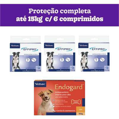 Kit Virbac Vermífugo Endogard e Antipulgas e Carrapatos Effipro para Cães até 15 Kg