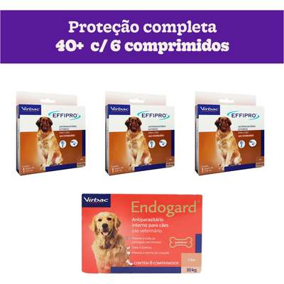Kit Virbac Vermífugo Endogard e Antipulgas e Carrapatos Effipro para Cães até 60 Kg