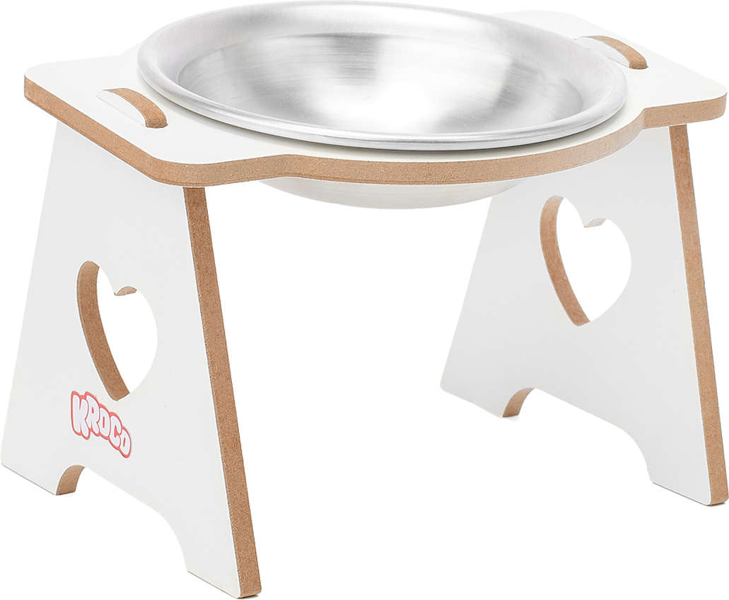 Comedouro Kroco Branco Elevado Alumínio para Gatos - Tam. Único