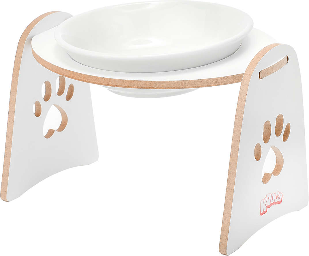 Comedouro Kroco Elevado Branco Porcelana para Gatos - Tam. Único