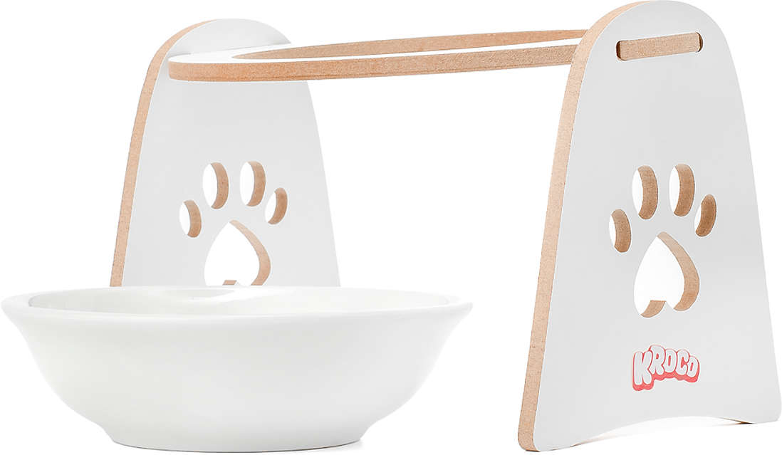 Comedouro Kroco Elevado Branco Porcelana para Gatos - Tam. Único