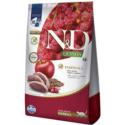Ração Seca N&D Quinoa Hairball Pato, Maçã e Cranberry para Gatos Adultos