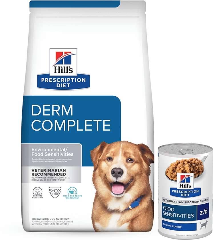 Kit Hill's Prescription Diet Ração Seca e Úmida Derm Complete para Cães Adultos - 2,94Kg + 370 g
