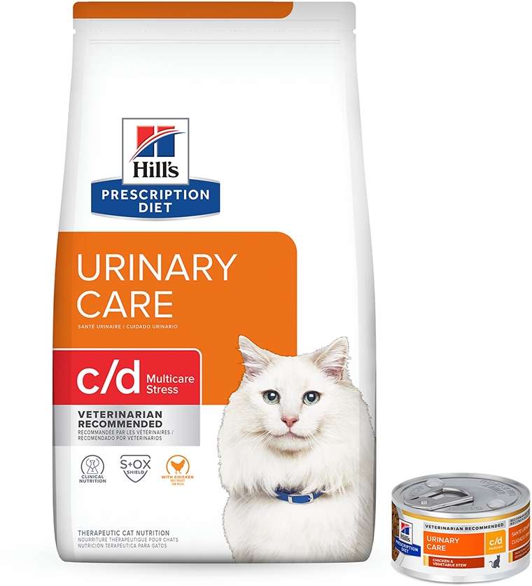 Kit Hill's Prescription Diet Ração Seca e Úmida c/d Stress Urinary Care para Gatos Adultos - 3,8Kg + 82 g