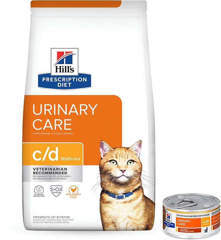 Kit Hill's Prescription Diet Ração Seca e Úmida c/d Urinary Care para Gatos Adultos - 3,8Kg + 82 g