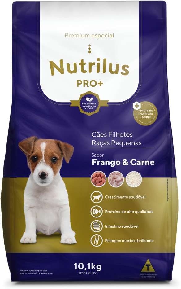 Ração Nutrilus Pro+ Frango & Carne para Cães Filhotes de Raças Pequenas - 10,1Kg