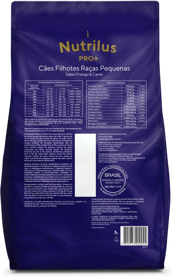 Ração Nutrilus Pro+ Frango & Carne para Cães Filhotes de Raças Pequenas - 10,1Kg