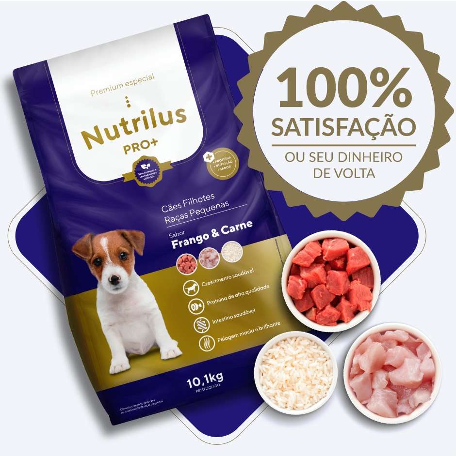 Ração Nutrilus Pro+ Frango & Carne para Cães Filhotes de Raças Pequenas - 10,1Kg
