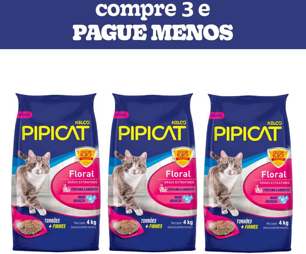 Areia Sanitária Kelco Pipicat Floral - 12Kg (3 Pacotes)