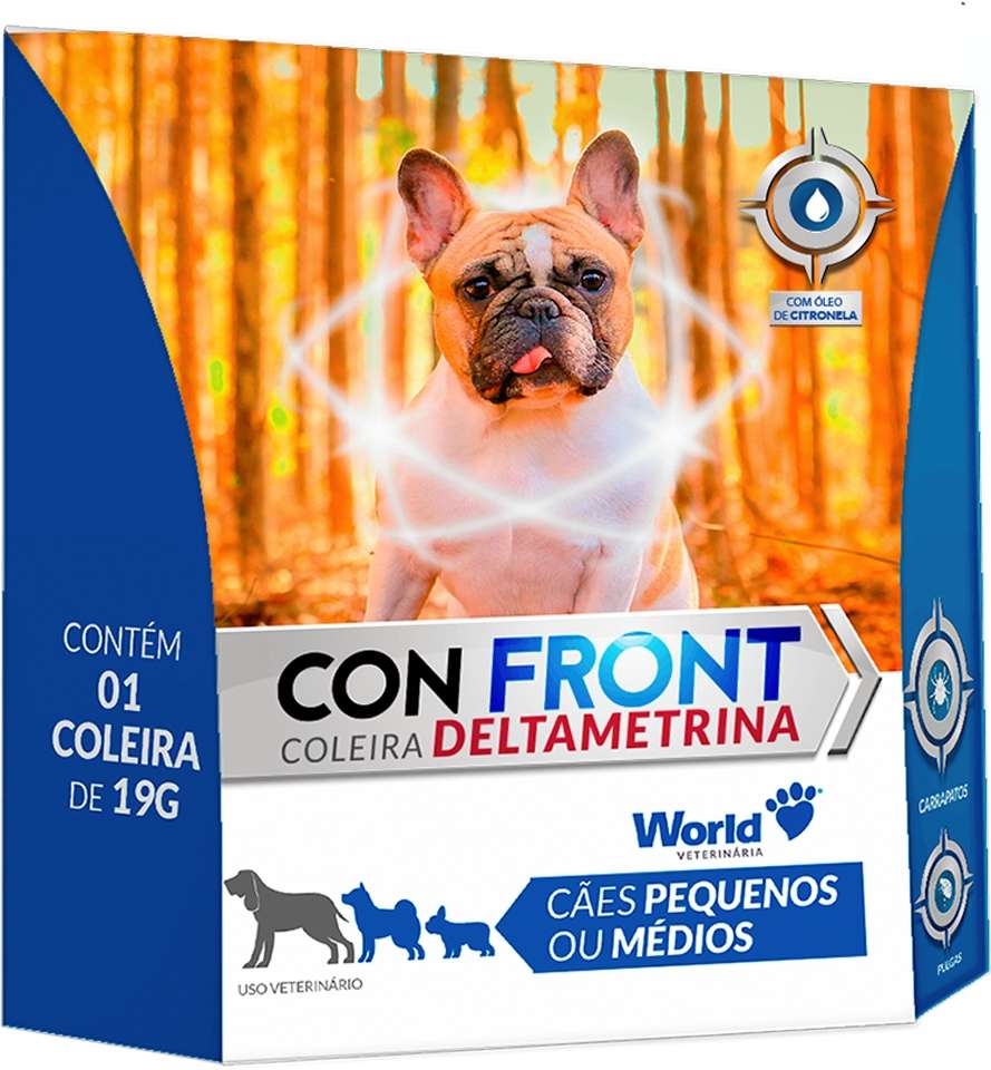 Coleira Antiparasitária World Veterinária ConFront Deltametrina 19g para Cães Porte Pequeno e Médio - 1 Unidade