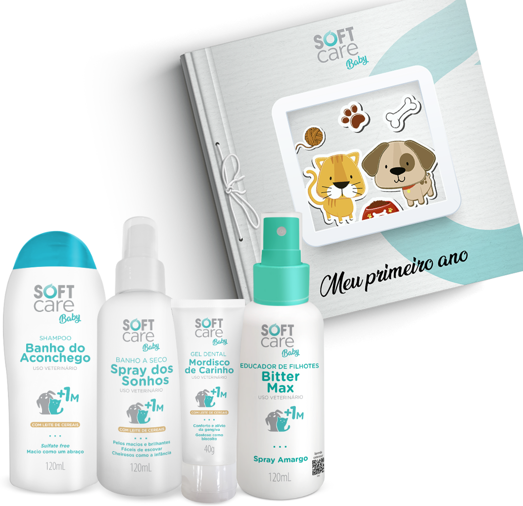 Kit Soft Care Baby Banho a Seco, Gel Dental, Shampoo, Spray Amargo e Livro - KIT
