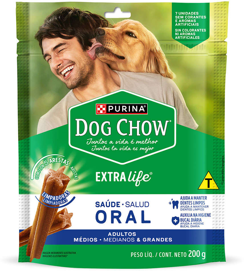 Petisco Purina Dog Chow Oral para Cães Adultos Porte Médio e Grande Sabor Frango - 7 Unidades