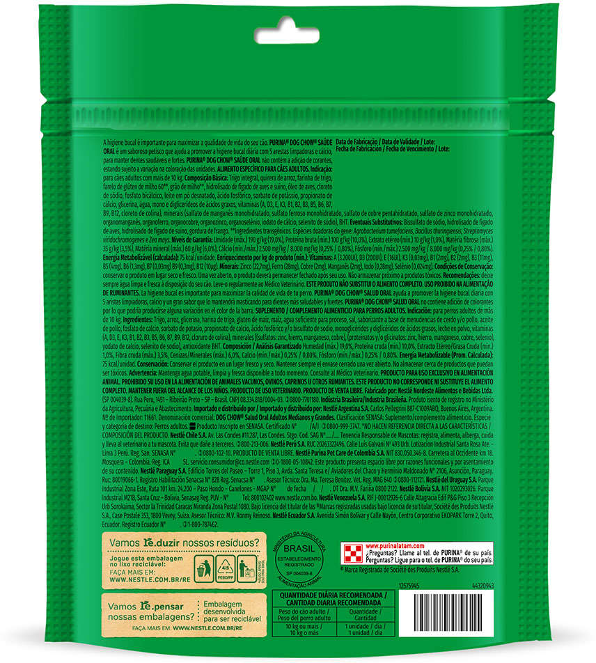 Petisco Purina Dog Chow Oral para Cães Adultos Porte Médio e Grande Sabor Frango - 7 Unidades