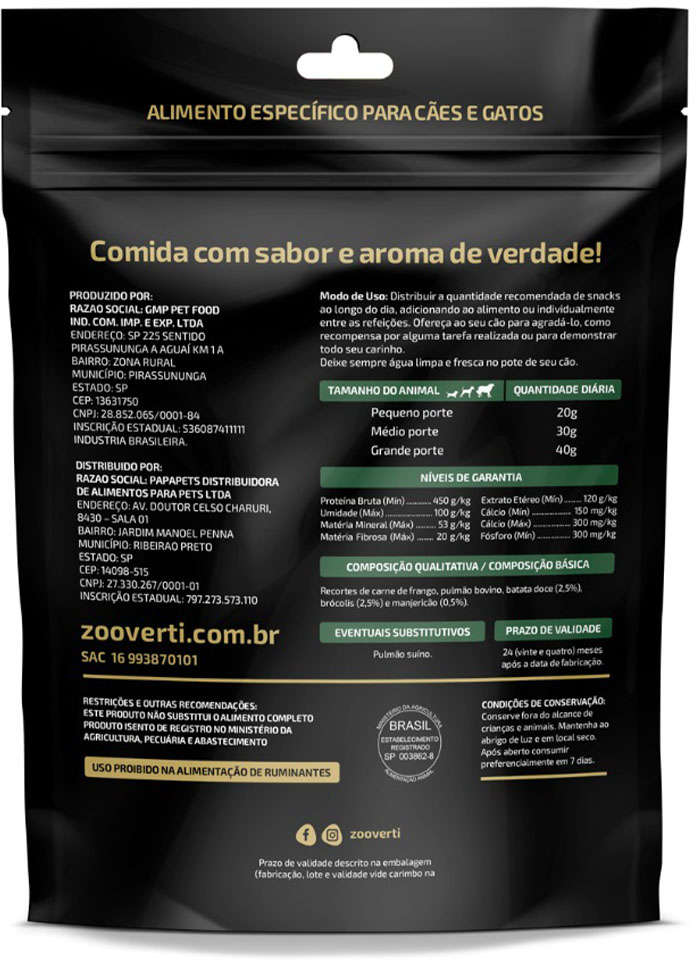 Petisco Papapets Zooverti Desidratado Frango Leve para Cães e Gatos - 100 g