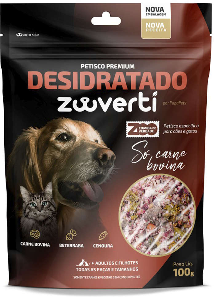 Petisco Papapets Zooverti Desidratado Só Carne Bovina para Cães e Gatos - 80 g