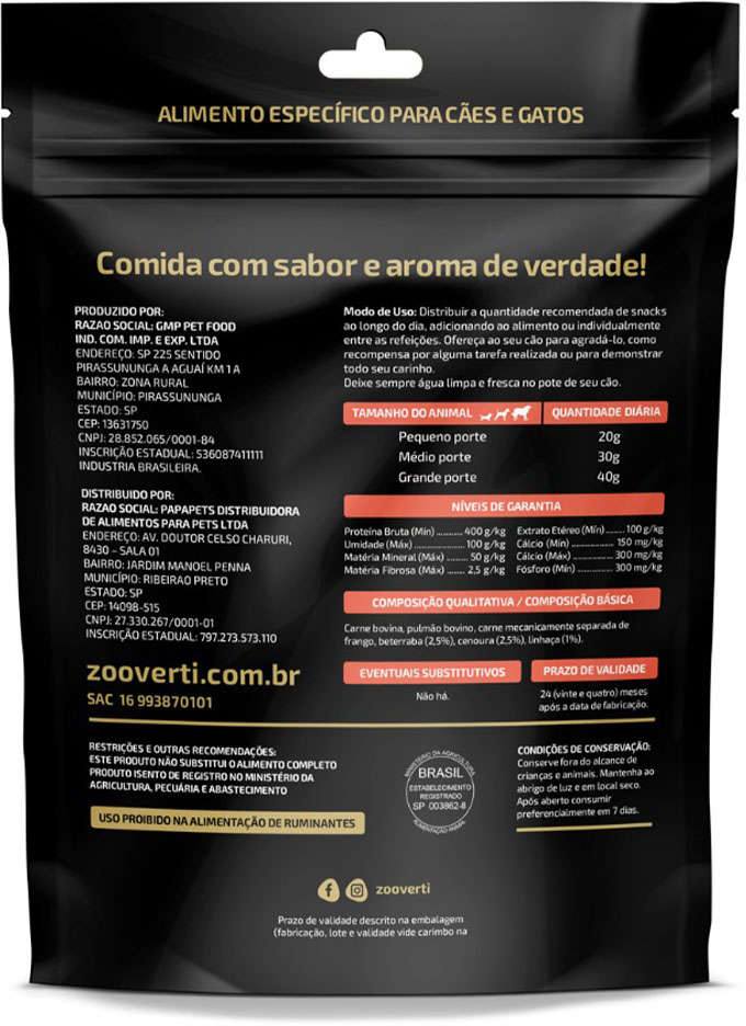 Petisco Papapets Zooverti Desidratado Só Carne Bovina para Cães e Gatos - 80 g