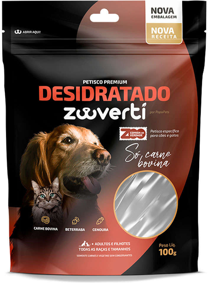 Petisco Papapets Zooverti Desidratado Só Carne Bovina para Cães e Gatos - 80 g