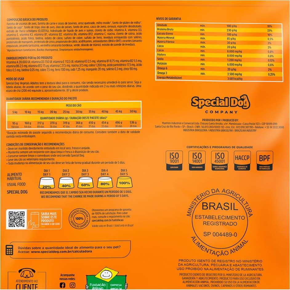 Ração Special Dog Premium Vegetais para Cães Adultos - 20Kg