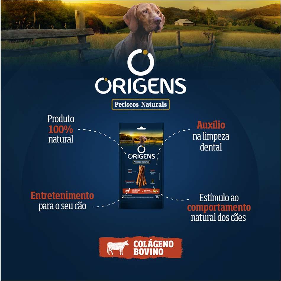 Petisco Origens para Cães Adultos Colágeno Bovino - 3 Unidades