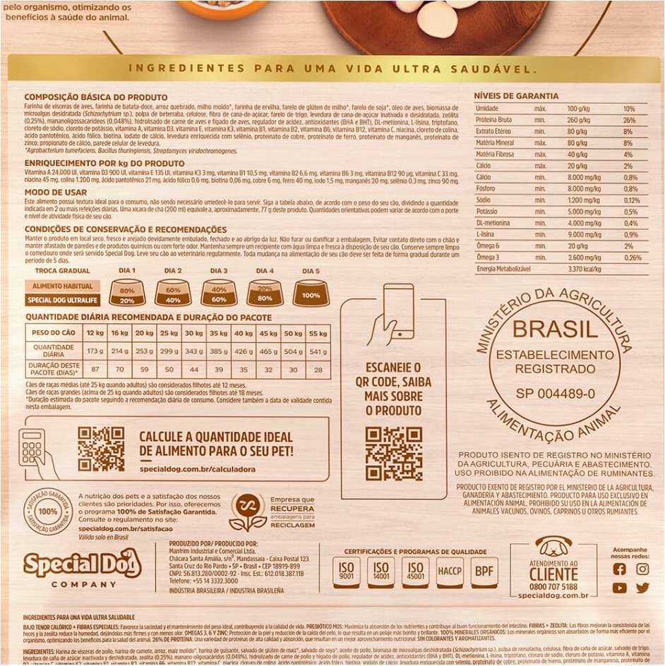 Ração Special Dog Ultralife Light para Cães de Raças Médias e Grandes - 15Kg