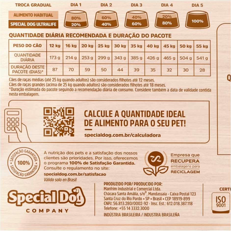 Ração Special Dog Ultralife Light para Cães de Raças Médias e Grandes - 15Kg