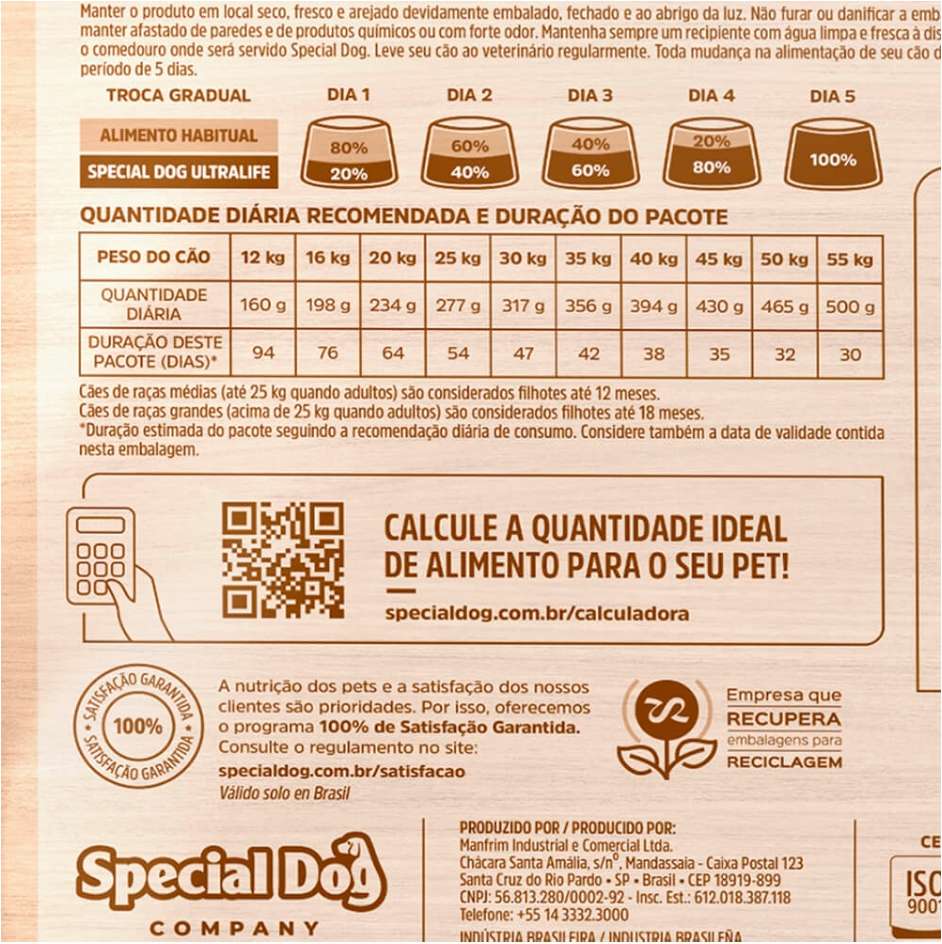 Ração Special Dog Ultralife para Cães Adultos de Raças Médias e Grandes - 15Kg