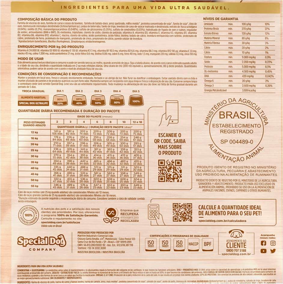 Ração Special Dog Ultralife para Cães Filhotes de Raças Médias e Grandes - 15Kg