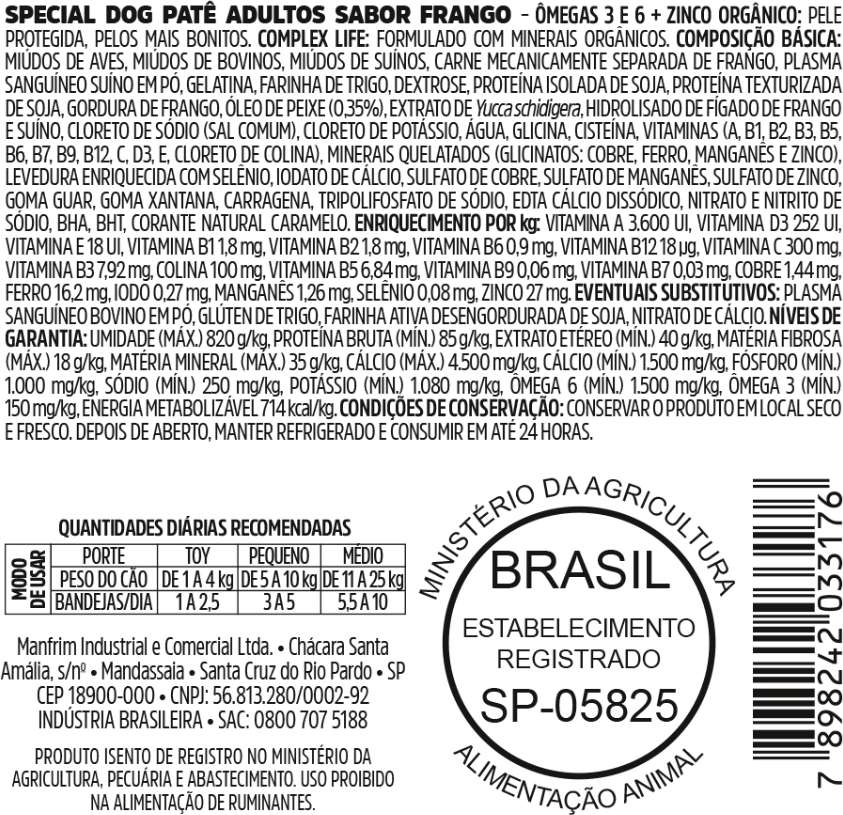 Ração Úmida Special Dog Patê Frango para Cães Adultos - 150 g