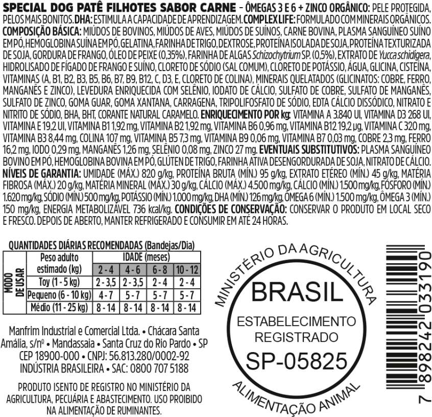 Ração Úmida Special Dog Patê Carne para Cães Filhotes - 150 g