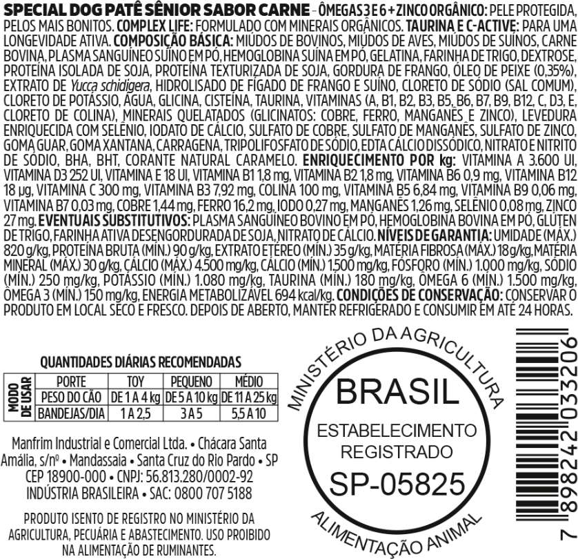 Ração Úmida Special Dog Patê Carne para Cães Sênior - 150 g