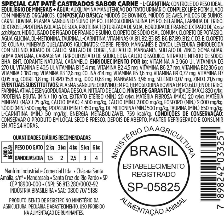 Ração Úmida Patê Special Cat Patê Carne para Gatos Castrados - 100 g