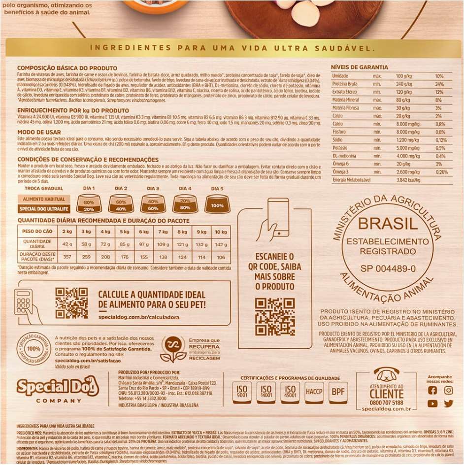 Ração Special Dog Ultralife Frango e Arroz para Cães Adultos Raças Pequenas - 20Kg