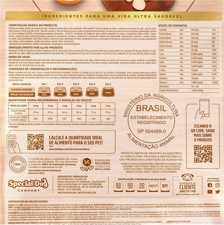 Ração Seca Special Cat Ultralife Salmão e Arroz para Gatos Adultos - 10,1Kg