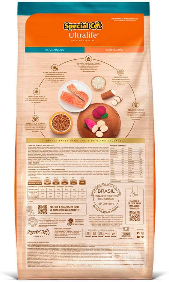 Ração Seca Special Cat Ultralife Salmão e Arroz para Gatos Adultos - 10,1Kg