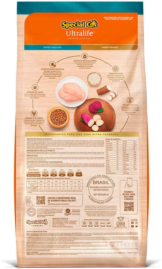 Ração Seca Special Cat Ultralife Frango e Arroz para Gatos Adultos - 10,1Kg