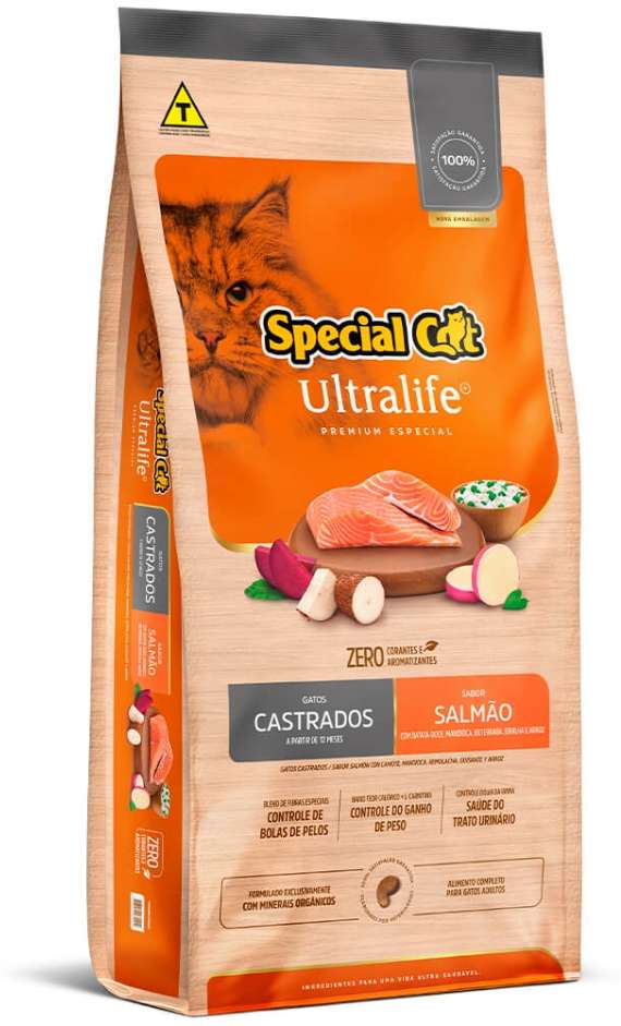 Ração Seca Special Cat Ultralife Salmão e Arroz para Gatos Castrados - 10,1Kg