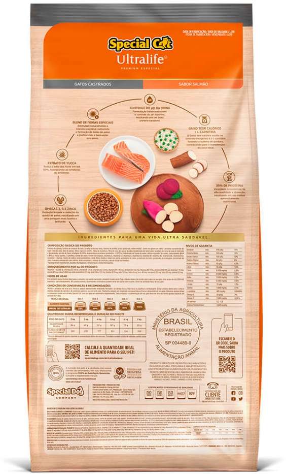 Ração Seca Special Cat Ultralife Salmão e Arroz para Gatos Castrados - 10,1Kg