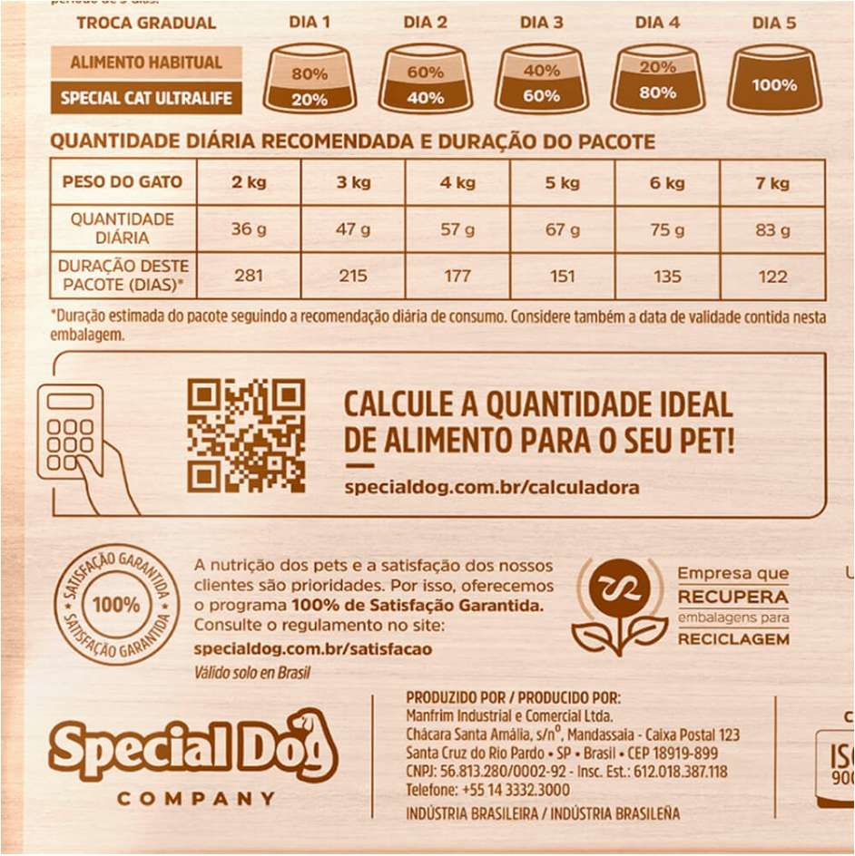 Ração Seca Special Cat Ultralife Salmão e Arroz para Gatos Castrados - 10,1Kg
