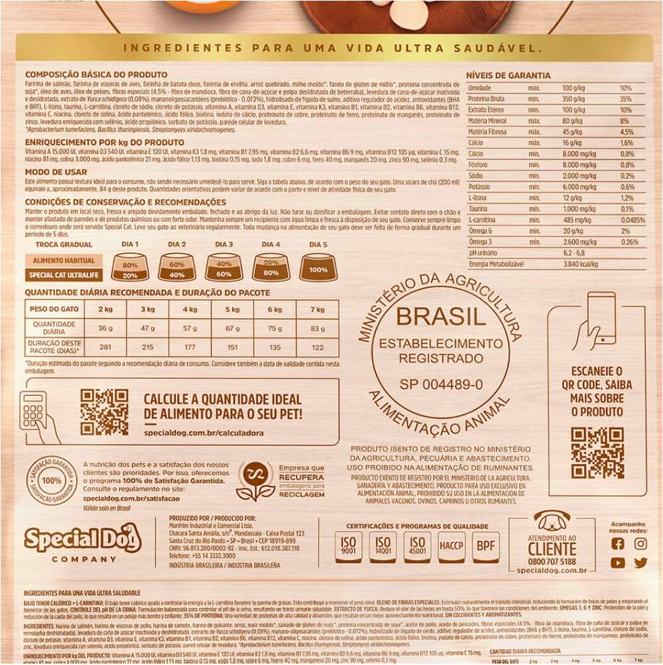 Ração Seca Special Cat Ultralife Salmão e Arroz para Gatos Castrados - 10,1Kg