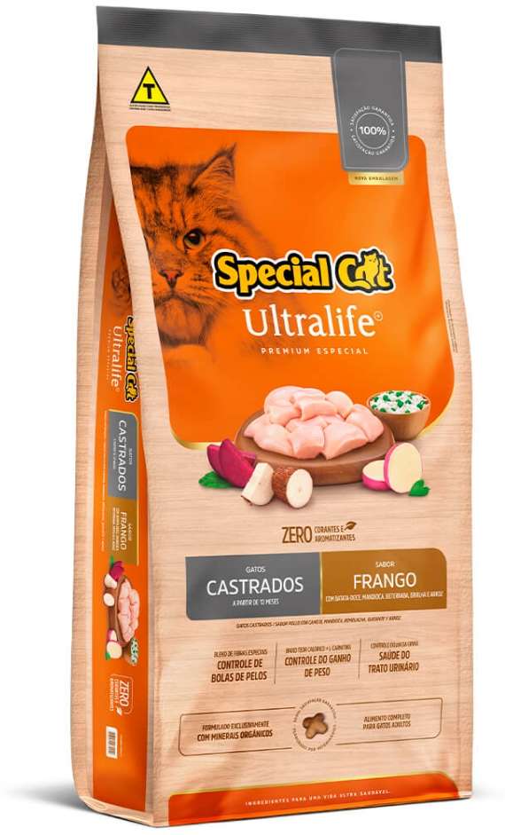 Ração Seca Special Cat Ultralife Frango e Arroz para Gatos Castrados - 10,1Kg