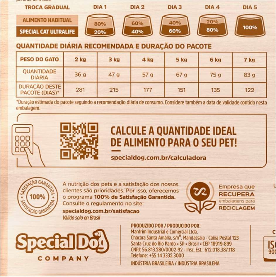Ração Seca Special Cat Ultralife Frango e Arroz para Gatos Castrados - 10,1Kg