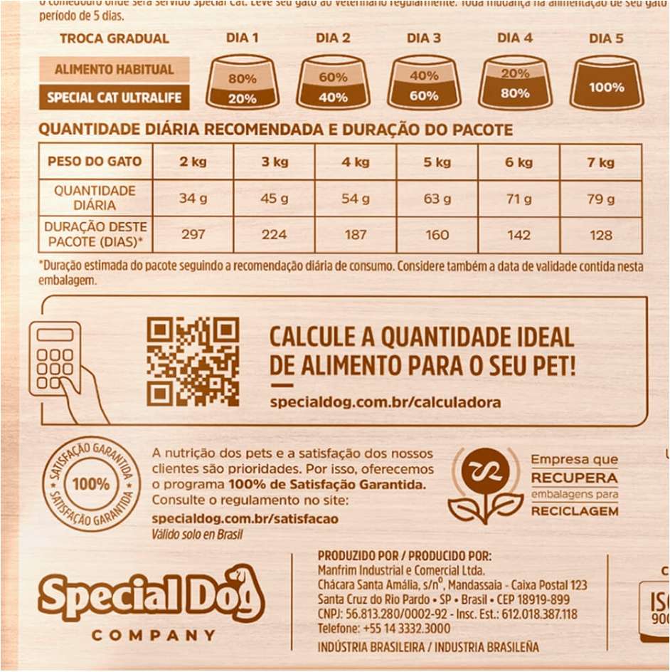 Ração Seca Special Cat Ultralife Salmão e Arroz para Gatos Castrados 10+ - 10,1Kg
