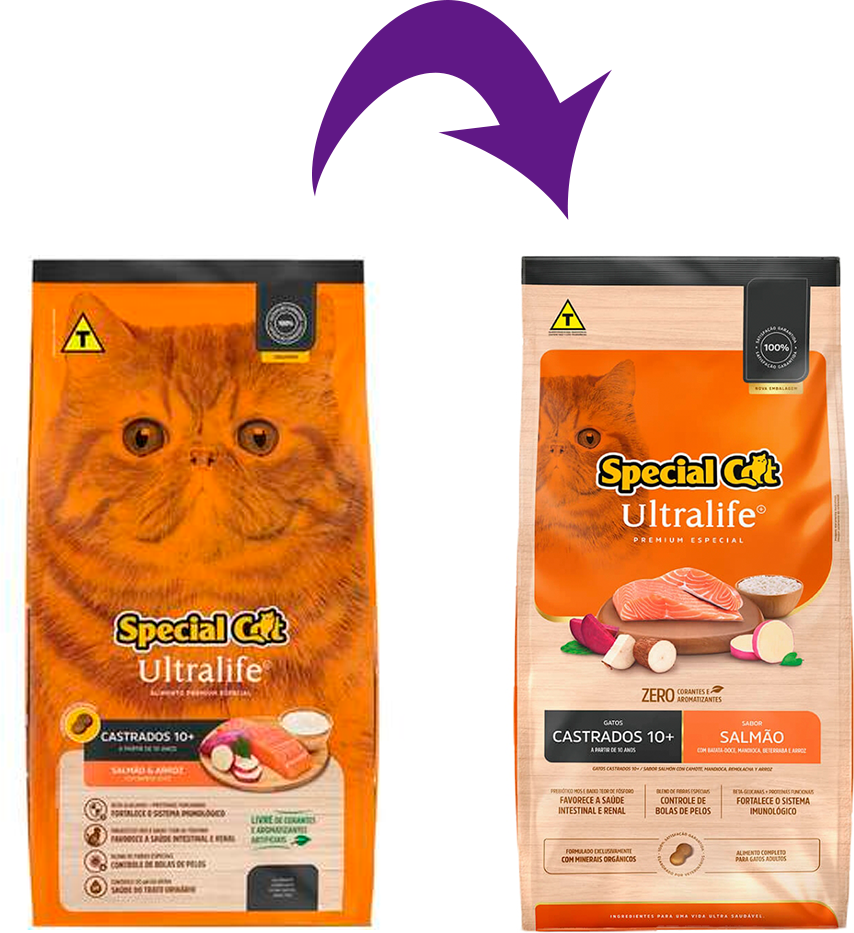 Ração Seca Special Cat Ultralife Salmão e Arroz para Gatos Castrados 10+ - 10,1Kg