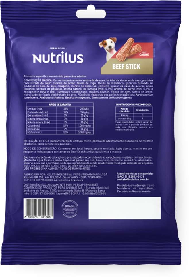 Bifinho Nutrilus Mini Stick para Cães Adultos Sabor Carne - 500g